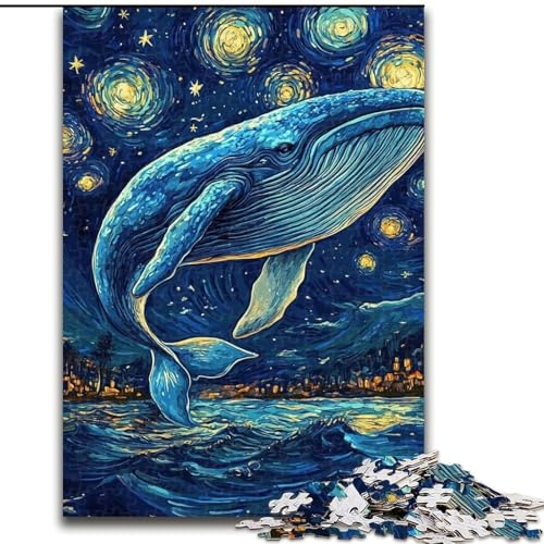 1000-teiliges Puzzle „Wale im Nachthimmel“, 1000-teiliges Puzzle mit interaktivem Familienspiel, Kinder ab 14 Jahren (Größe 26x38cm) von WGLINGX