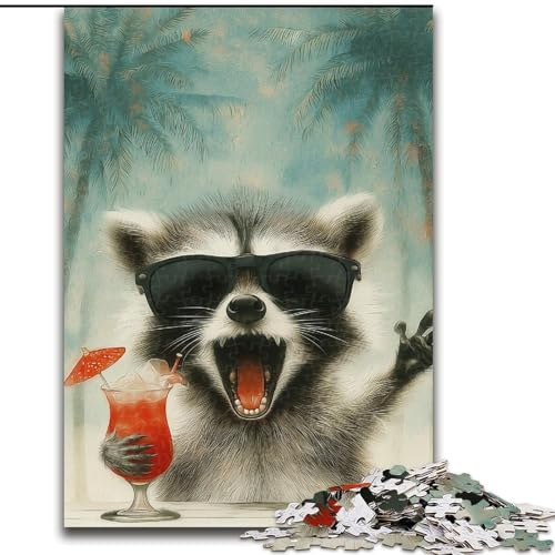 1000-teiliges Puzzle „Waschbär im Urlaub“, 1000-teiliges Puzzle, Heimdekoration, Familienspaß, ab 14 Jahren (Größe 50x75cm) von WGLINGX