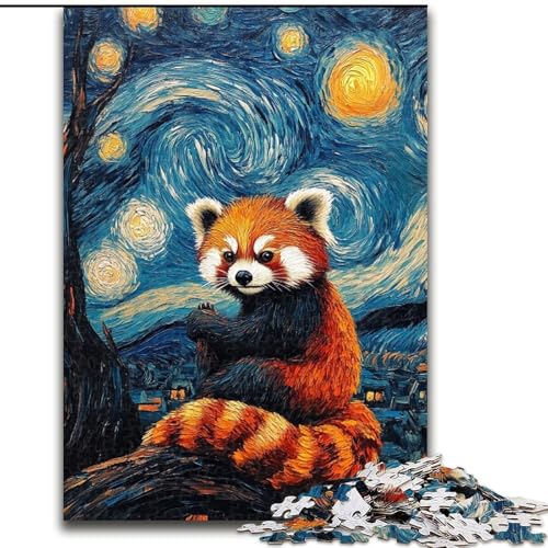 1000-teiliges Puzzle „Waschbär unter dem Nachthimmel“, 1000-teiliges Puzzle, Heimdekoration, Familienspaß, ab 14 Jahren (Größe 50x75cm) von WGLINGX
