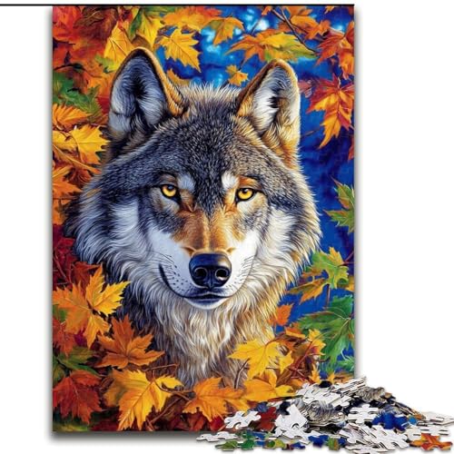 1000-teiliges Puzzle „Wölfe und gefallene Blätter“ für Erwachsene, 1000-teiliges Wanddekor für Zuhause und Familienspielgeschenk (Größe 26x38cm) von WGLINGX