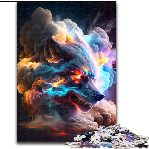 1000-teiliges Puzzle „Wolf im Rauch“, Holzpuzzle für Erwachsene, Kunstwerk-Dekor, Intelligenzspielzeug für Familien-Drinnenspiele (Größe 26x38cm) von WGLINGX