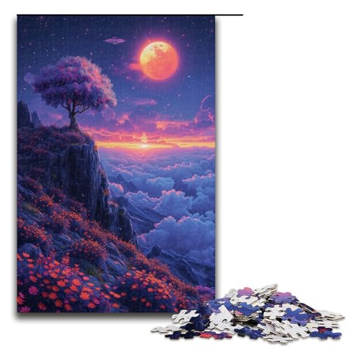 1000-teiliges Puzzle „Wolken und Blumen in den Bergen“, Puzzle für Erwachsene, Holzpuzzle, anspruchsvoll zu vervollständigen, Aber lustig und humorvoll (Größe 50 x 75 cm) von WGLINGX