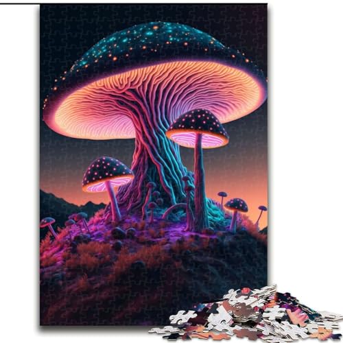 1000-teiliges Puzzle „Zauberpilz auf einem Hügel“, Holzpuzzle für Erwachsene, Kunstwerk-Dekor, Intelligenzspielzeug für Familien-Indoor-Spiele (Größe 26x38cm) von WGLINGX