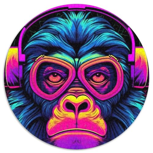 1000-teiliges Puzzle AFFE, DJ-Musik, rund, 1000 Teile, Geburtstagsgeschenkidee, anspruchsvolles Denkspiel, 1000 Teile (67,5x67,5cm) von WGLINGX