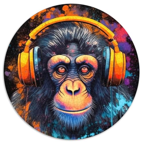 1000-teiliges Puzzle AFFE, DJ-Musik, runde Puzzles 1000 Teile für Erwachsene, perfekt für Familienspaß, Partyspiele, Geburtstagspartygeschenke, 1000 Stück (67,5x67,5cm) von WGLINGX