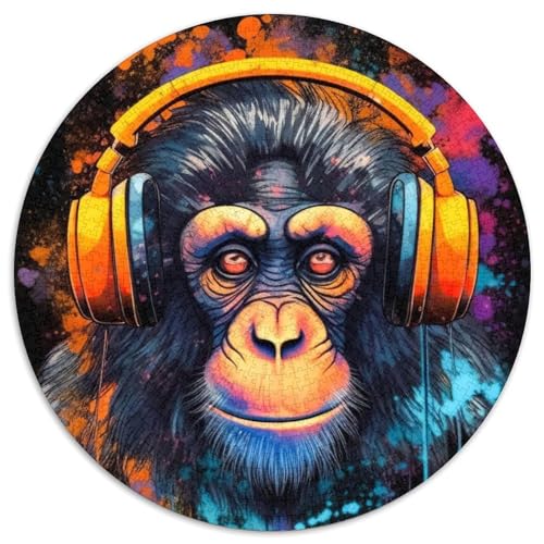 1000-teiliges Puzzle AFFE, DJ-Musik, runde Puzzles mit 1000 Teilen für Erwachsene, kompliziertes Design für Teenager, DIY-Dekor und gehirnfördernder Spaß (67,5x67,5cm) von WGLINGX