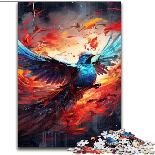 1000-teiliges Puzzle Art Bunter Phönix, Holzpuzzle, interaktives Familienspiel, Denksportaufgabe, Geschenk, Lernspielzeug (Größe 38x26cm) von WGLINGX