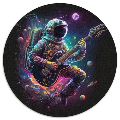 1000-teiliges Puzzle Astronaut spielt Gitarre, runde Papppuzzles entwickeln Hand-Auge-Koordinationsfähigkeiten, 1000 Stück (67,5x67,5cm) von WGLINGX