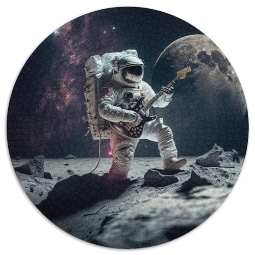 1000-teiliges Puzzle Astronaut spielt Gitarre, runde Papppuzzles entwickeln Hand-Auge-Koordinationsfähigkeiten, 1000 Stück (67,5x67,5cm) von WGLINGX