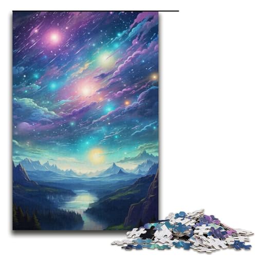 1000-teiliges Puzzle Berg mit bunten Sternen, Puzzle für Teenager, Kartonpuzzle, Lernspiele für Erwachsene (Größe 38 x 26 cm) von WGLINGX