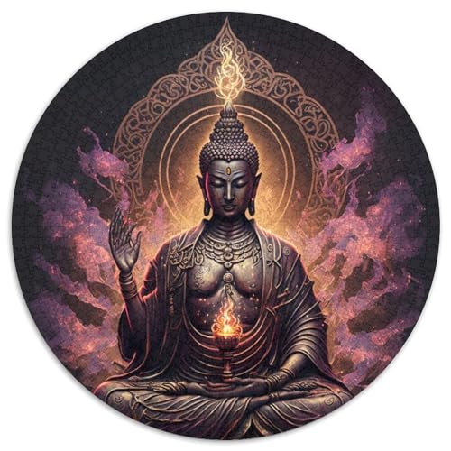 1000-teiliges Puzzle Buddha, rund, 1000 Teile, für Erwachsene, interaktives Familienspiel, Denksportaufgabe, Lernspielzeug (67,5x67,5cm) von WGLINGX