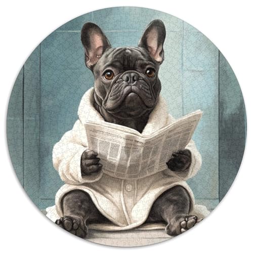 1000-teiliges Puzzle Bulldog Go Toilet, runde Papppuzzles entwickeln Hand-Auge-Koordinationsfähigkeiten, 1000 Stück (67,5x67,5cm) von WGLINGX