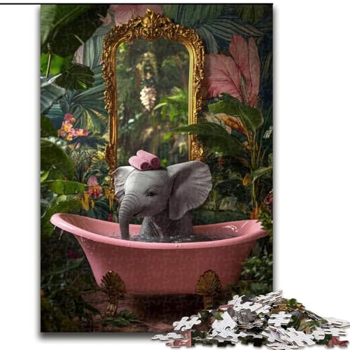 1000-teiliges Puzzle-Geschenk, Elefanten-Badewannen-Puzzle, 1000 Teile für Erwachsene, ideales Urlaubs- oder Geburtstagsgeschenk, Partyspiel-Spielzeug (Größe 50x75cm) von WGLINGX