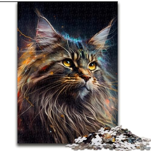 1000-teiliges Puzzle-Geschenk, Fantasy Maine Coon, Holzpuzzle für Erwachsene mit interaktivem Familienspiel, Kinder ab 14 Jahren (Größe 38x26cm) von WGLINGX