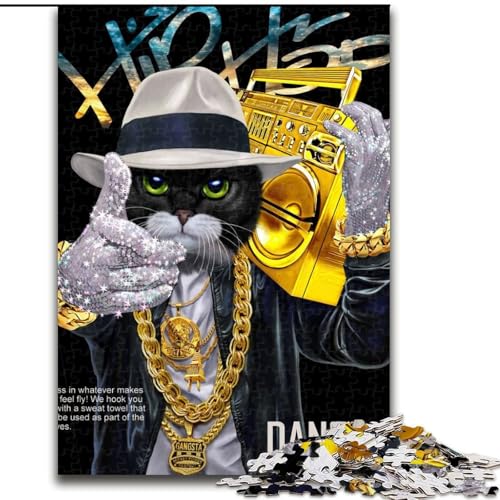 1000-teiliges Puzzle-Geschenk, Hip-Hop-Rapper-Tabby-Katze, Puzzle für 1000 Teile, pädagogisches und unterhaltsames Indoor-Spiel für die Heimdekoration, Größe 26x38cm 1000-teiliges Puzzle-Geschenk, Hip-Hop-Rapper-Tabby-Katze, Puzzle für 1000 Teile, pädagogisches und unterhaltsames Indoor-Spiel für die Heimdekoration, Größe 26x38cm von WGLINGX
