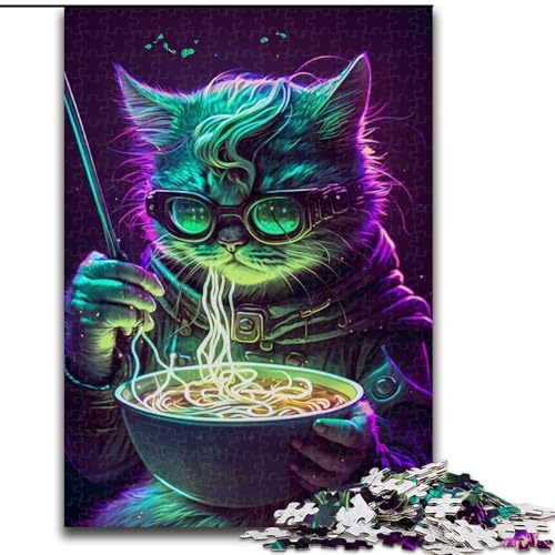 1000-teiliges Puzzle-Geschenk, Katze isst Nudeln, Puzzle ohne 1000 Teile, für Teenager, Familien-Lernspiele, Heimdekoration, Geschenk, Größe 50x75cm von WGLINGX