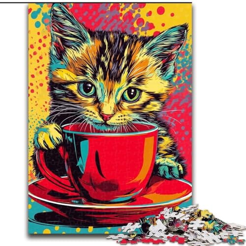 1000-teiliges Puzzle-Geschenk, Katze trinkt Kaffee, Puzzle 1000 Teile für Erwachsene, ideales Urlaubs- oder Geburtstagsgeschenk, Partyspiel-Spielzeug (Größe 26x38cm) von WGLINGX