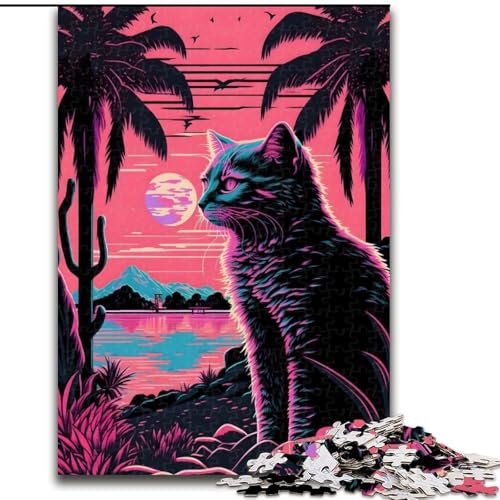 1000-teiliges Puzzle-Geschenk, Katze und Natur, Retrowave-Puzzles für 1000 Teile, für Teenager, Familien-Lernspiele, Heimdekoration, Geschenk, Größe 50x75cm von WGLINGX