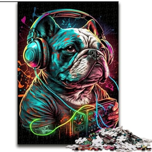 1000-teiliges Puzzle-Geschenk, Kopfhörer-Bulldoggen-Puzzle für Erwachsene, Familieninteraktion und Gehirn-Herausforderung, Familienaktivitäts-Herausforderung (Größe 50x75cm) von WGLINGX
