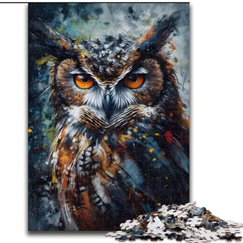 1000-teiliges Puzzle-Geschenk, Ölgemälde-Eulenporträt, Puzzles für 1000 Teile, für Teenager, Familien-Lernspiele, Heimdekoration, Geschenk, Größe 50x75cm von WGLINGX