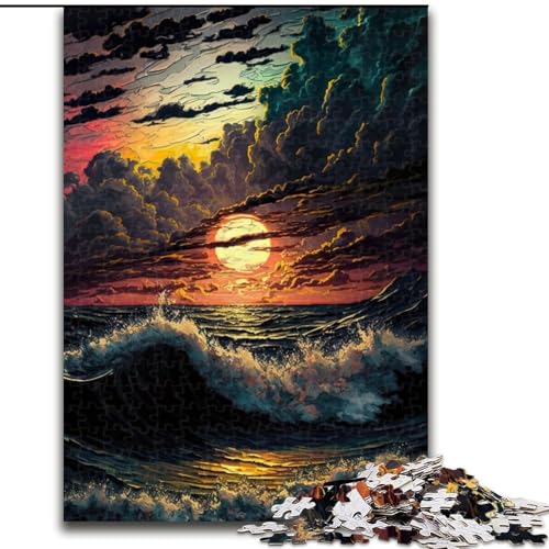 1000-teiliges Puzzle-Geschenk, Ölgemälde mit Sonnenuntergang am Meer, 1000-teiliges Puzzle, unmögliches, schwieriges Herausforderungsspielzeug für Teenager, Größe 50x75cm von WGLINGX