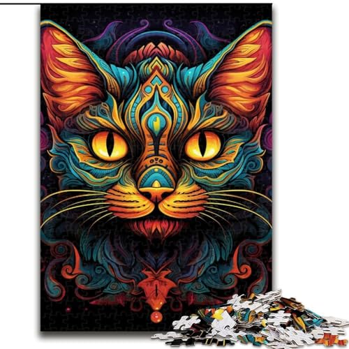 1000-teiliges Puzzle-Geschenk, Psychedelische Katze, Puzzle 1000 Teile für Erwachsene für Jugendliche, Familien-Lernspiele, Heimdekorationsgeschenk (Größe 50x75cm) von WGLINGX