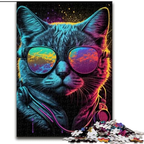 1000-teiliges Puzzle-Geschenk, Retrowave Kitty-Puzzles für 1000 Teile, für Teenager, Familien-Lernspiele, Heimdekoration, Geschenk, Größe 26x38cm von WGLINGX