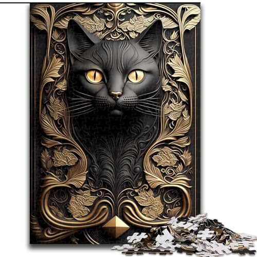 1000-teiliges Puzzle-Geschenk, Schwarze Katze, goldenes Art-Deco-Puzzle für 1000 Teile, pädagogisches und unterhaltsames Indoor-Spiel für die Heimdekoration, Größe 26x38cm 1000-teiliges Puzzle-Geschenk, Schwarze Katze, goldenes Art-Deco-Puzzle für 1000 Teile, pädagogisches und unterhaltsames Indoor-Spiel für die Heimdekoration, Größe 26x38cm von WGLINGX