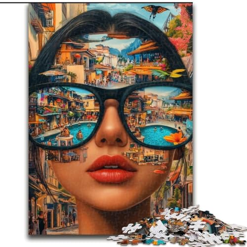 1000-teiliges Puzzle-Geschenk, Sonnenbrillen-Mädchen-Puzzle, 1000 Teile für Erwachsene, ideales Urlaubs- oder Geburtstagsgeschenk, Partyspiel-Spielzeug (Größe 50x75cm) von WGLINGX