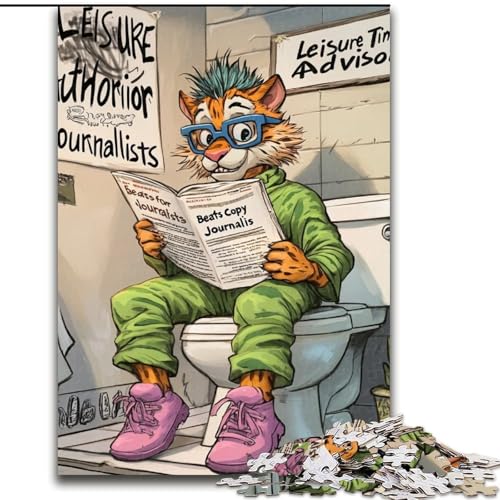 1000-teiliges Puzzle-Geschenk, Tiger Go Toilet, Puzzle 1000 Teile für Erwachsene für Jugendliche, Familien-Lernspiele, Heimdekorationsgeschenk (Größe 50x75cm) von WGLINGX
