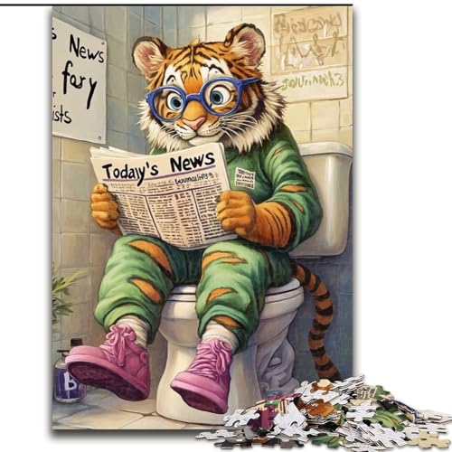 1000-teiliges Puzzle-Geschenk, Tiger Go Toilet, Puzzle 1000 Teile für Erwachsene für Jugendliche, Familien-Lernspiele, Heimdekorationsgeschenk (Größe 50x75cm) von WGLINGX