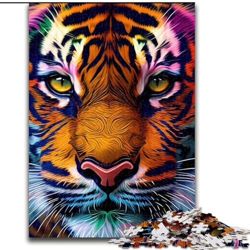 1000-teiliges Puzzle-Geschenk, Tiger-Pop-Art-Tiergesicht, 1000-teiliges Puzzle für Erwachsene, anspruchsvolles DIY-Denkspiel, interaktives Familienspiel (Größe 50x75cm) von WGLINGX
