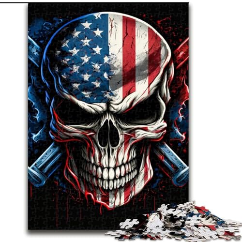 1000-teiliges Puzzle-Geschenk, Totenkopf mit amerikanischer Flagge, Puzzles für 1000 Teile, für Teenager, Familien-Lernspiele, Heimdekoration, Geschenk, Größe 50x75cm von WGLINGX