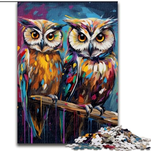 1000-teiliges Puzzle-Geschenk, farbenfrohes Eulen-Kunst-Puzzle, anspruchsvolles Denkspiel für Teenager, perfekt als Heimdekoration oder Geschenk (Größe 26x38cm) von WGLINGX