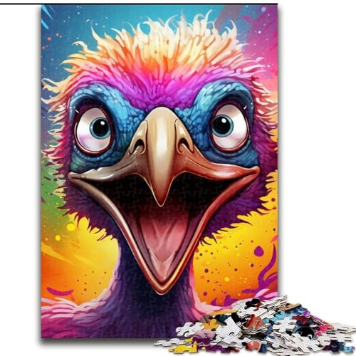 1000-teiliges Puzzle-Geschenk, farbenfrohes Kunst-Straußen-Holzpuzzle für Erwachsene mit interaktivem Familienspiel, Kinder ab 14 Jahren (Größe 38x26cm) von WGLINGX