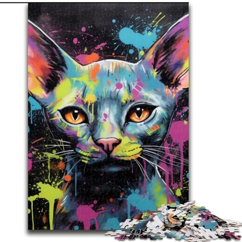 1000-teiliges Puzzle-Geschenk, haarlose Katze, Kunst-Graffiti-Puzzle, 1000 Teile, für Erwachsene, für Jugendliche, Familien-Lernspiele, Heimdekoration, Geschenk (Größe 50x75cm) von WGLINGX