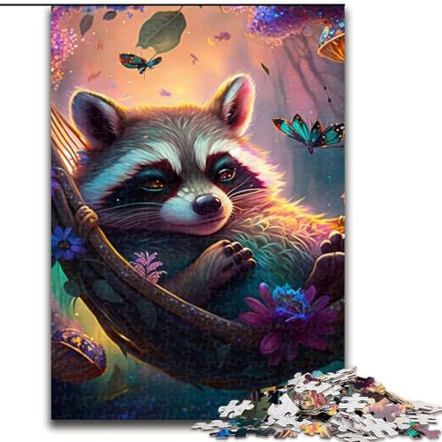 1000-teiliges Puzzle-Geschenk, wunderschönes Waschbär-Holzpuzzle für Erwachsene mit interaktivem Familienspiel, Kinder ab 14 Jahren (Größe 38x26cm) von WGLINGX
