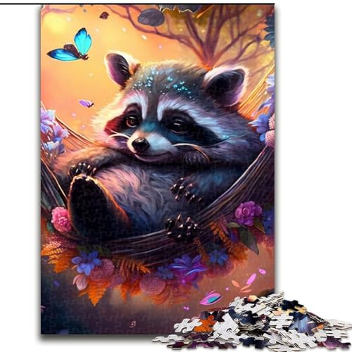 1000-teiliges Puzzle-Geschenk, wunderschönes Waschbär-Holzpuzzle für Erwachsene mit interaktivem Familienspiel, Kinder ab 14 Jahren (Größe 38x26cm) von WGLINGX