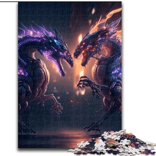 1000-teiliges Puzzle-Geschenk „Brave Dragon“, Holzpuzzle für Erwachsene mit interaktivem Familienspiel, Kinder ab 14 Jahren (Größe 38x26cm) von WGLINGX
