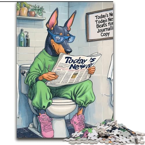 1000-teiliges Puzzle-Geschenk „Doberman Go Toilet“, anspruchsvolles Denkspiel für Teenager, perfekt als Heimdekoration oder Geschenk (Größe 50x75cm) von WGLINGX