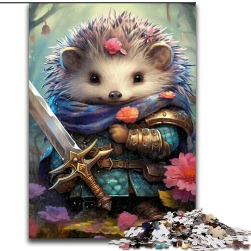1000-teiliges Puzzle-Geschenk „Igel-Krieger“, Holzpuzzle für Erwachsene mit interaktivem Familienspiel, Kinder ab 14 Jahren (Größe 38x26cm) von WGLINGX