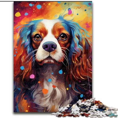 1000-teiliges Puzzle-Geschenk „King Charles Spaniel“, Holzpuzzle für Erwachsene mit interaktivem Familienspiel, Kinder ab 14 Jahren (Größe 38x26cm) von WGLINGX