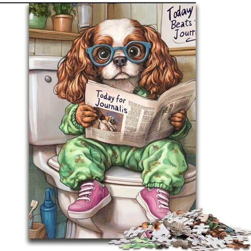 1000-teiliges Puzzle-Geschenk „King Spaniel Go Toilet“ Puzzle 1000 Teile für Erwachsene für Jugendliche Familien-Lernspiele Heimdekorationsgeschenk (Größe 50x75cm) von WGLINGX