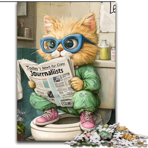 1000-teiliges Puzzle-Geschenk „Perserkatze geht auf die Toilette“, Holzpuzzle für Erwachsene mit interaktivem Familienspiel, Kinder ab 14 Jahren (Größe 38x26cm) von WGLINGX