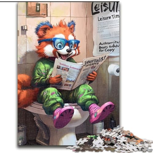 1000-teiliges Puzzle-Geschenk „Red Panda Go Toilet“, Holzpuzzle für Erwachsene mit interaktivem Familienspiel, Kinder ab 14 Jahren (Größe 38x26cm) von WGLINGX