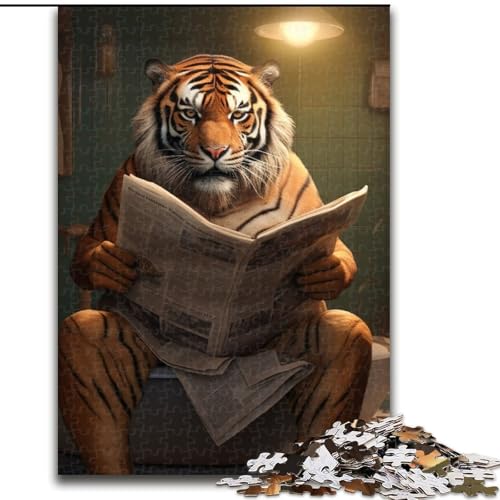 1000-teiliges Puzzle-Geschenk „Tiger liest Zeitung“, Holzpuzzle für Erwachsene mit interaktivem Familienspiel, Kinder ab 14 Jahren (Größe 38x26cm) von WGLINGX