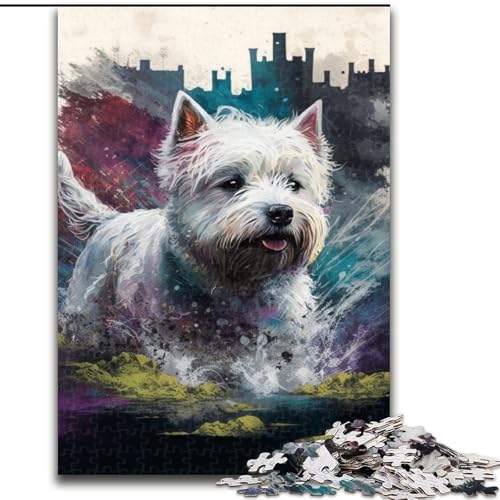1000-teiliges Puzzle-Geschenk „West Highland White Terrier“, Holzpuzzle für Erwachsene mit interaktivem Familienspiel, Kinder ab 14 Jahren (Größe 38x26cm) von WGLINGX