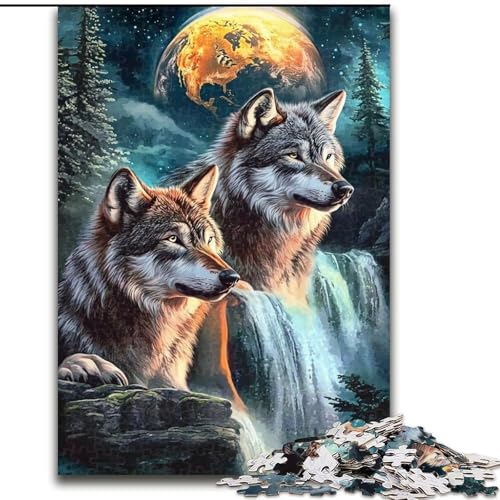 1000-teiliges Puzzle-Geschenk „Wolf unter dem Mond“, 1000-teiliges Puzzle für Erwachsene, ideales Weihnachts- oder Geburtstagsgeschenk, Partyspiel-Spielzeug (Größe 26x38cm) von WGLINGX