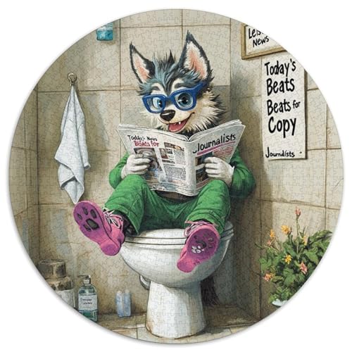 1000-teiliges Puzzle-Geschenk Husky Go Toilet Puzzle für Erwachsene, farbenfrohe Heimdekoration und interaktives Familienspiel, 1000 Teile (67,5x67,5cm) von WGLINGX