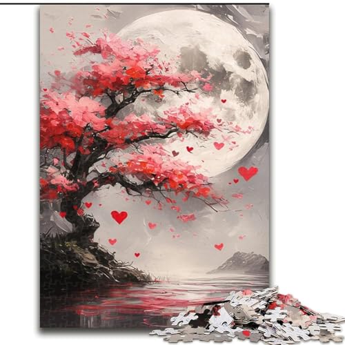 1000-teiliges Puzzle-Geschenk: Kirschblütenbäume unter dem Mond Puzzles mit 1000 Teilen für Erwachsene Ideales Urlaubs- oder Geburtstagsgeschenk, Partyspiel-Spielzeug (Größe 26x38cm) von WGLINGX